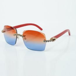 Direct sales fashion blue bouquet diamond 3524018 with natural red wood arm and cut sunglasses size 18-135mm