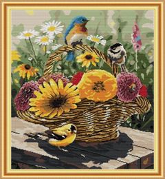 Bird and flower basket home cross stitch kit Handmade Cross Stitch Embroidery Needlework kits counted print on canvas DMC 14CT 13204753