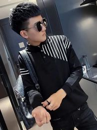 Men's Polos Clothing Black T Polo Shirt For Man Top Stripe Sweatshirts Social Elasticity Streetwear Xl Size Original Designer