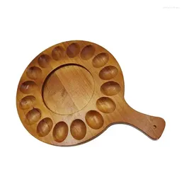 Kitchen Storage Deviled Egg Tray Wood Round With Handle Platter Container Reversible Charcuterie Board Plate Serving 16 Holes