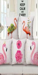flamingo decoration cushion cover bright pink tropical print chaise chair throw pillow case wild animal home office almofada3703041