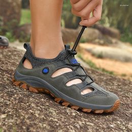 Sandals Men For Leather Summer Beach Flats Fashion Breathable Outdoor Hiking Rubber Trekking
