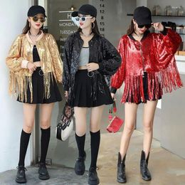 Stage Wear Men's And Women's Outerwear Show Costume Dance Jacket Cardigan Baseball Sequins