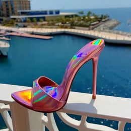 Super 12Cm High Heel Slippers Women Open Toe Flip Flops Colourful Mules Shoes Woman Heeled Summer Sexy Ladies Modern Slippers 240228