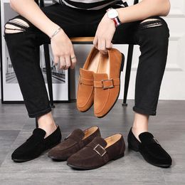 Dress Shoes Men Leather Office Work Flat Loafers For Casual Scrub Pull-On Driving Business