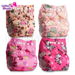 Littles Bloomz 4pcs/set Baby Washable Reusable Real Cloth Pocket Nappy Cover Wrap 4 Nappies/Diapers And 0 Inserts In One Set 240229