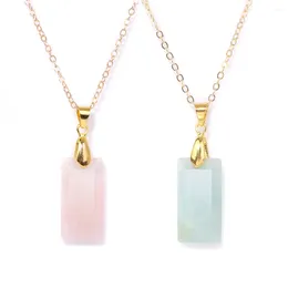 Pendant Necklaces Square Shape Natural Rose Quartzs Necklace Blue Amazonite Obsidian Labradorite For Women Choker Chain Jewelry