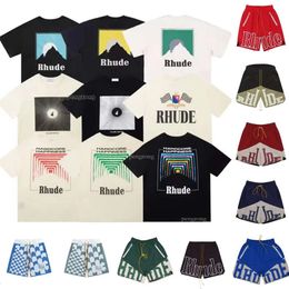 Rhude Mens T-shirts Shorts High Street Fashion Designer for Men Shirt Short Sleeve Print Crewneck Casual T-shirt Top Tee Asian Size 488