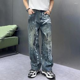 Men's Jeans Men Hip Hop Clothing Graffiti Print Streetwear Fashion Loose Casual Wide Leg Denim Baggy Pants Man Straight Trousers