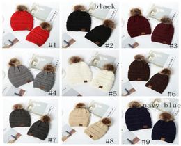 Kids Adults Pom Poms Beanies Knitted Hat Thick Warm Winter Hat Soft Stretch Cable Knit Wool Hats Skullies Beanie Girl Ski Caps GGA2147090