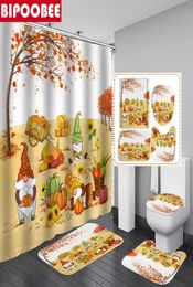 Shower Curtains Gnomes Pumpkins Bathroom Set Autumn Curtain With Hooks Bath Mats Rugs Toilet Lid Cover Floor Non-slip Carpet7077623