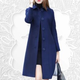 Blends New Autumn Winter Women Fashion Coat Warm Pure Colour Long Jacket Ladies Outwear Slim High Quality Clothing