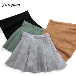 skirt 5 Colours 2021 Autumn Winter Mini Pleated Skirt Women Solid Suede High Waist School Girl ALine Saia Plissada Short Skater Skirts