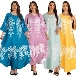 Ethnic Clothing Women's Evening Dress Elegant 3/4 Sleeve Pearls Party Floral Print Muslim Abaya Moroccan Caftan Dubai Arabic Gown