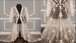 Solovedress New Elegant Long Lace Appliques Wedding Jacket long sleeves Handmade Bridal Shawls Cape Sheer Coat Wedding Accessories5684135