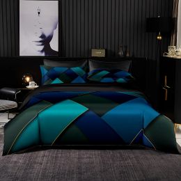 Set High Quality Bedding Set Duvet Cover With Pillowcase Classic Nordic Geometric style Queen King Size Black Bed Set Sheer Curtains