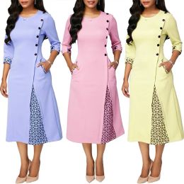 Dress Hot apparel Loose Dresses Party Women Autumn Geometric Patchwork 3/4 Sleeve Midi Swing Dress