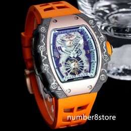 RM21-01 Tonneau Aerodyne Mens Watch Black Carbon Rose Gold Automatic Movment 28800vph Sapphire Crystal Luxury Wristwatch Water Resistance 12 Colours