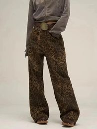 Women's Pants 2024 Tan Leopard Jeans Women Denim Female Oversize Wide Leg Trousers Streetwear Hip Hop Vintage Clothes Loose Casual