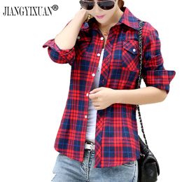 Shirt Jiangyixuan Casual Button Down Lapel Neck Plaids Cheques Flannel Shirts Women Long Sleeve Tops Blouse Free Shipping