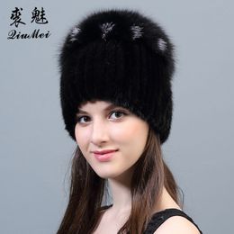 Women Real Mink Fur Beanies for Winter Newest 2018 Hats With Luxury Pompom Fox Fur Cap Hats Knit Hat Female Hat Genuine Mink Fur D215y
