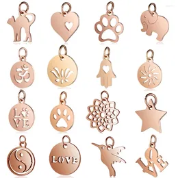 Charms 5pcs/lot Rose Gold Color OM DIY Wholesale 316 Stainless Steel Heart Dog Paw Charm Sun Star Hamsa Hand Jewelry Pendant