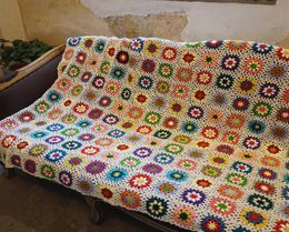 handmade crochet afghan blanket original Hand hooked crochet blanket cushion felt bay window banket granny square 2108318154237