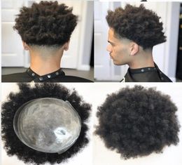 Afro Curly Toupee Full Pu Curly Toupee For Men 8x10 inch Black All Skin Hairpieces Replacement Systems 100 Human Hair Indian Remy2091874