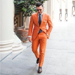 Men's Suits Orange 2 Piece Jacket Pants Notched Lapel Single Breasted Casual Prom Party Slim Fit Blazer Luxury Terno Tailor-made