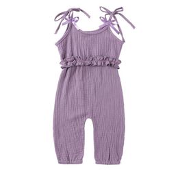 Newborn Toddler Clothing Summer Baby Girls Romper Jumpsuit Ruffle Solid Colour Cotton Linen Outfits7868465