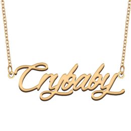 Crybaby Name Necklace Custom for Women Nameplate Pendant for Women Girls Birthday Gift Kids Best Friends Jewellery 18k Gold Plated Stainless Steel