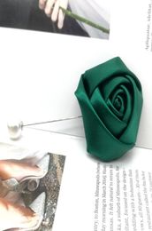 5pcs Dark Green Satin Rose Handmade Flower Brooch Pin Wedding Party Favor Gifts For Guests Bridesmaid Man Groomsman7826704