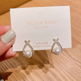 Needle Korean Cross Water Diamond Pearl Exquisite, Small, Elegant, Fashionable and Earrings