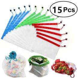 15Pcs Reusable Produce Bags Cotton Vegetable Bags Mesh Bags With Drawstring Home Storage Kitchen Fruit And Vegetable ecologico 240229