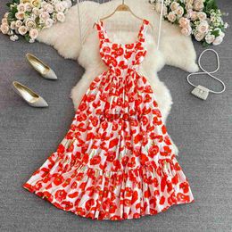 Basic Casual Dresses Korean version slim fitting fashionable floral drawstring dress runway style with a white Colour a floral print dress 240304