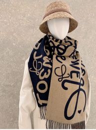 Double sided cashmere scarf with graffiti letters thickened and warm Roewe jacquard scarf unisex couple style