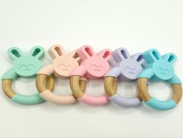Bunny Silicone and Wood Teether Ring Natural Organic Beech Wood Teething Ring Soft Bunny Rabbit Chew Toys Baby Infant Gifts6862282