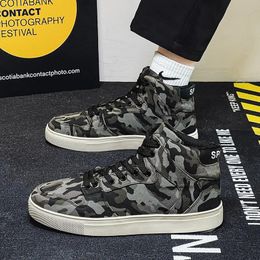 Original Design Camouflage Mens Skateboarding Shoes Flat Nonslip Canvas Sneakers Man Laceup High Top Men Big Size 47 240219