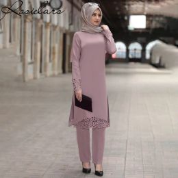 Sets Plus Size Dubai Muslim Fashion Abayas for Women Robe 2 Piece Islamic Modest Clothing Prayer Pants Turkish Dresses Muslim Sets