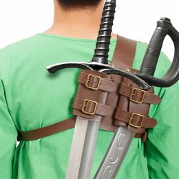 Arts Mediaeval Samurai Double Scabbard PU Leather Sword Holder Sheath Bag Men Warrior Cosplay Costume Back Sleeve Cover For Rapie