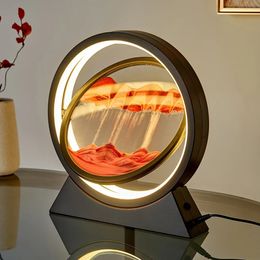 Moving Sand Art Picture Table Lamp Quicksand Night Light 3D Sandscape Hourglass Room Lamps Flowing Painting Home Decor Gift 240219