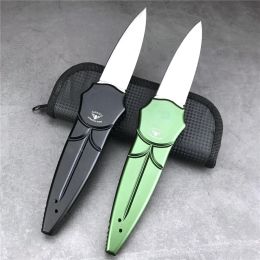 Hand Tools Green / Black Splitting Mechanism Pocket Folding Knife D2 Blade Aviation Aluminium Alloy 6061 Handle Outdoor EDC Cutting