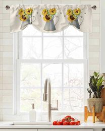 Curtain Bee Sunflower Kettle Short Window Adjustable Tie Up Valance For Living Room Kitchen Drapes