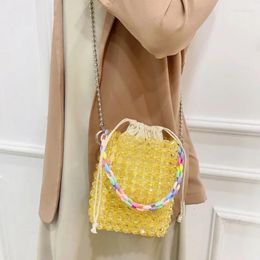 Evening Bags Niche Design Light Yellow Transparent Acrylic Handmade Woven Crossbody Women's DIY Handheld Fashion Beaded Bag