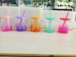 Ready to ship 17oz ombre jelly colored blank sublimation clear transparent borosilicate glass outdoor camping coffee mugs with colored pp lids for UV DTF wraps