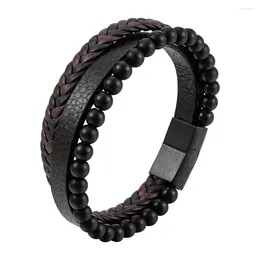 Link Bracelets Multi-layer Leather Woven Beaded Bracelet Charm Man Fashion Hip Hop Punk Retro Jewellery Accessories