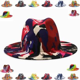 Wide Brim Hats National Flag Women Fedora Men Autumn Winter Ladies Vintage Fascinator Multicolor Panama Felt Jazz Hat Whole287j