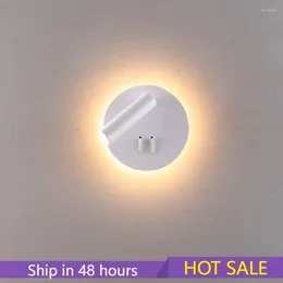 Wall Lamp LukLoy Simple Modern LED Living Room Bedroom Bedside White Sconce Indoor Study Rotating Reading Round Light