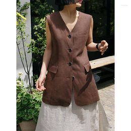 Women's Vests Linen Vest Sexy V-Neck Button Up Sleeveless For Women Chic Elegant Jackets Coats Colete Feminina Sem Manga