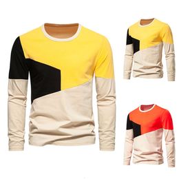 2023 Autumn Foreign Trade New Men's Color Block Long Sleeved T-Shirt European And American Men's Casual Loose Round Neck Long Sleeved T-Shirt